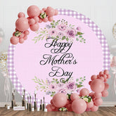Aperturee - Aperturee Light Purple Plaid Floral Round Mothers Day Backdrop